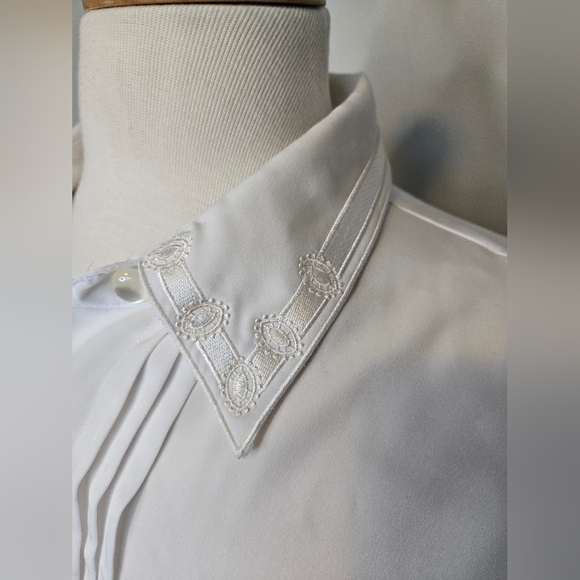 Vintage Classic Normcore Embroidered Blouse Coastal Grandma Chic XL 80s 90s - Picture 5 of 7